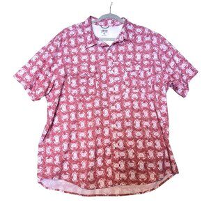 Izod Saltwater Mens XXL Red White Crab Print Short Sleeve Button-Up Summer Shirt